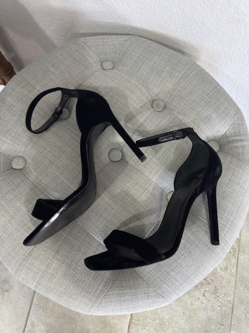 Saint Laurent Amber Black velvet strap ankle strap heels